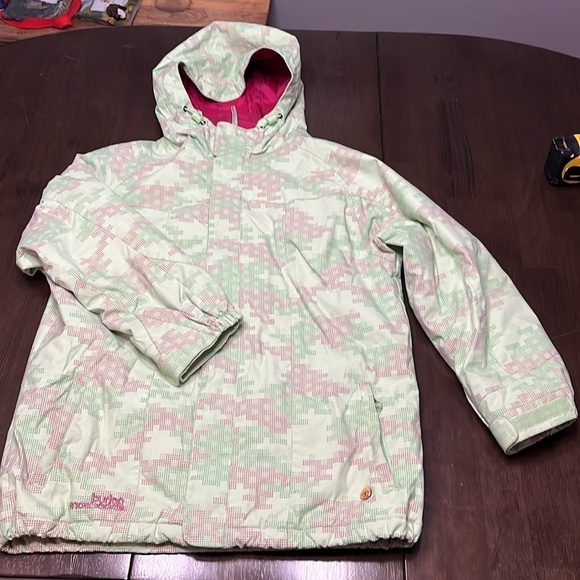 Burton Other - Burton Wanderlust Ski Snowboard Jacket Girls XL Lt. Green Geo Hooded Pink Parka